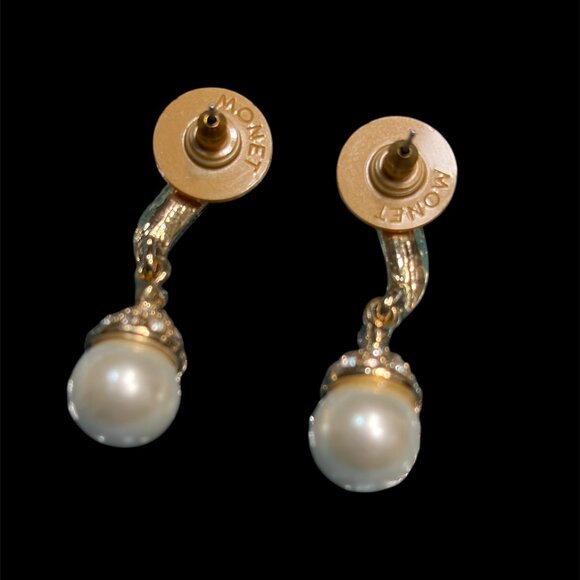BEAUTIFUL PEARL AND RHINESTONE EARRINGS - Picture 2 of 2